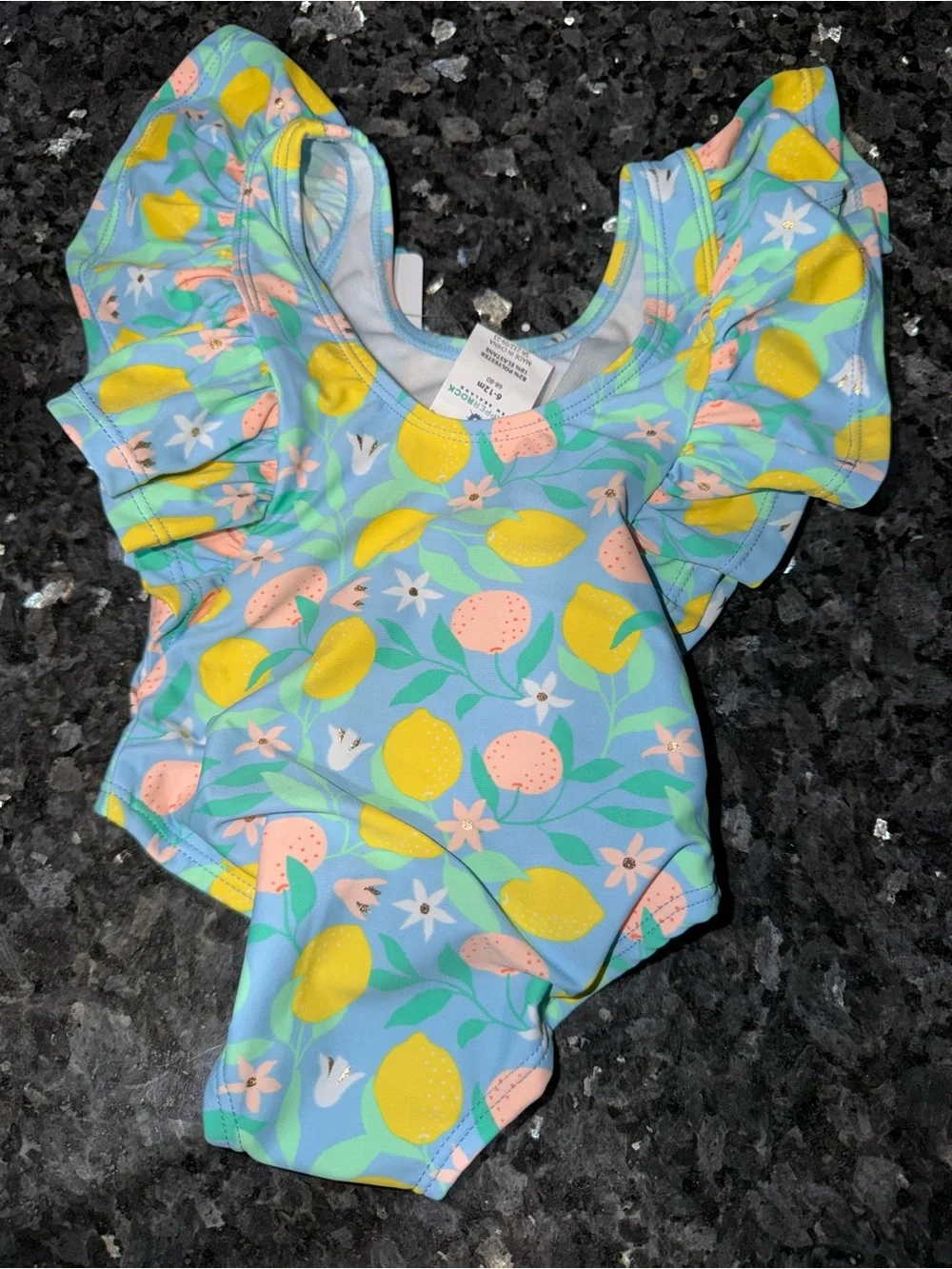 Snapper Rock Blue Lemon Print Ruffle One-Piece Swimsuit
